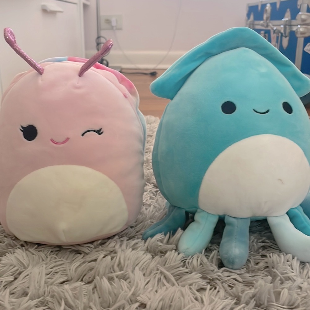 A snail and squid, squishmallow